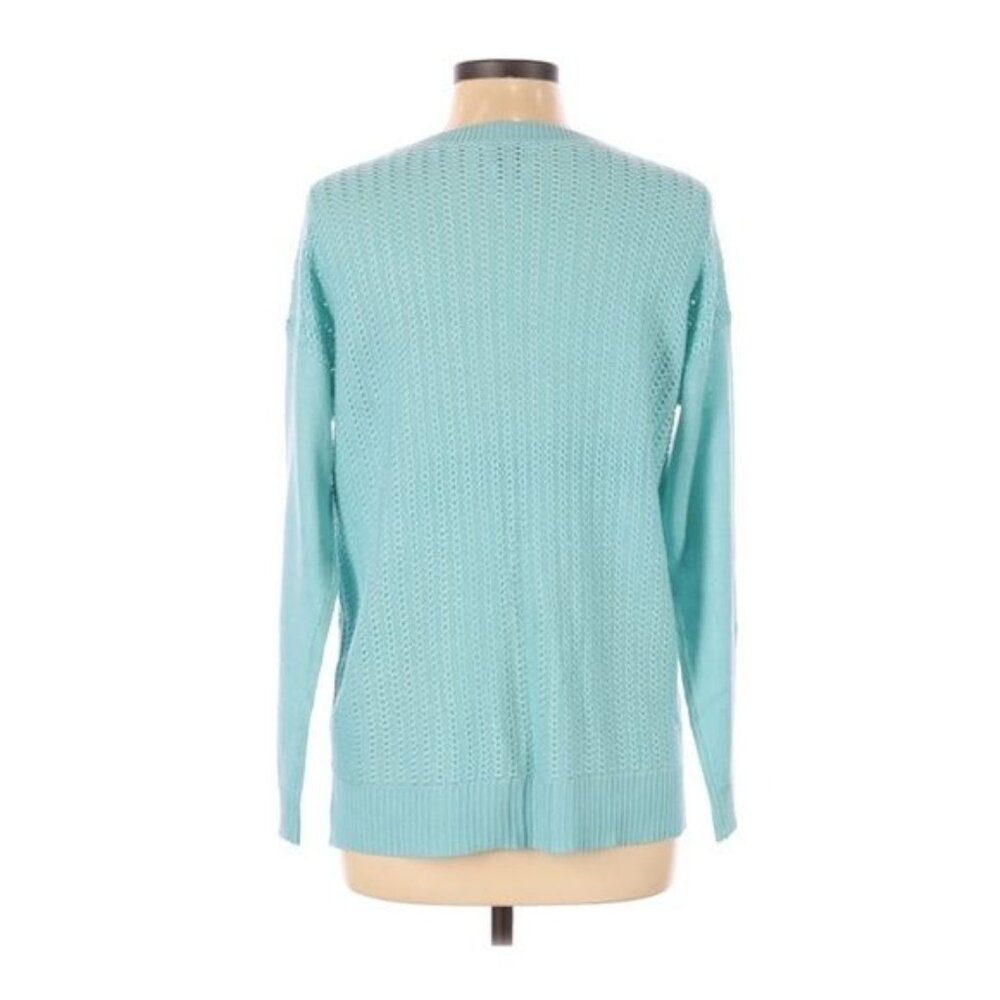 Van Heusen Knit Sweater Size Medium Knit Textured Blue Long Sleeve Crew Neck - Picture 2 of 6